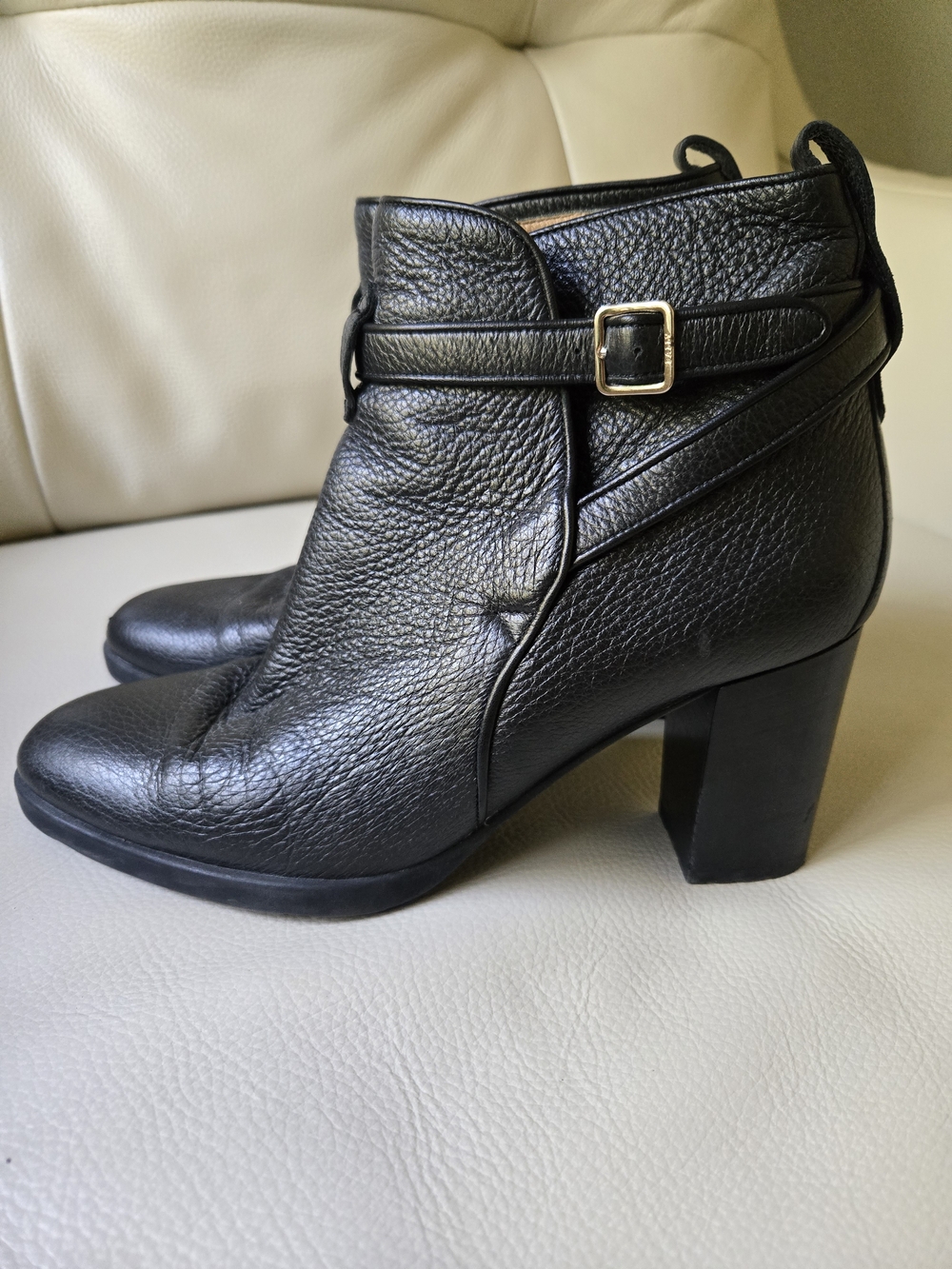 BALLY Black Leather Ankle Heeled Boots with Buckle Size EU 39 / US 8 *VGUC*